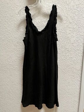 Meo Meli Womens 100% Linen ruffle sleeve Tank Dress black L resort wear Italy